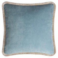 HAPPY PILLOW 40 Hellblauer Samt mit beigefarbenen Fransen aus Samt