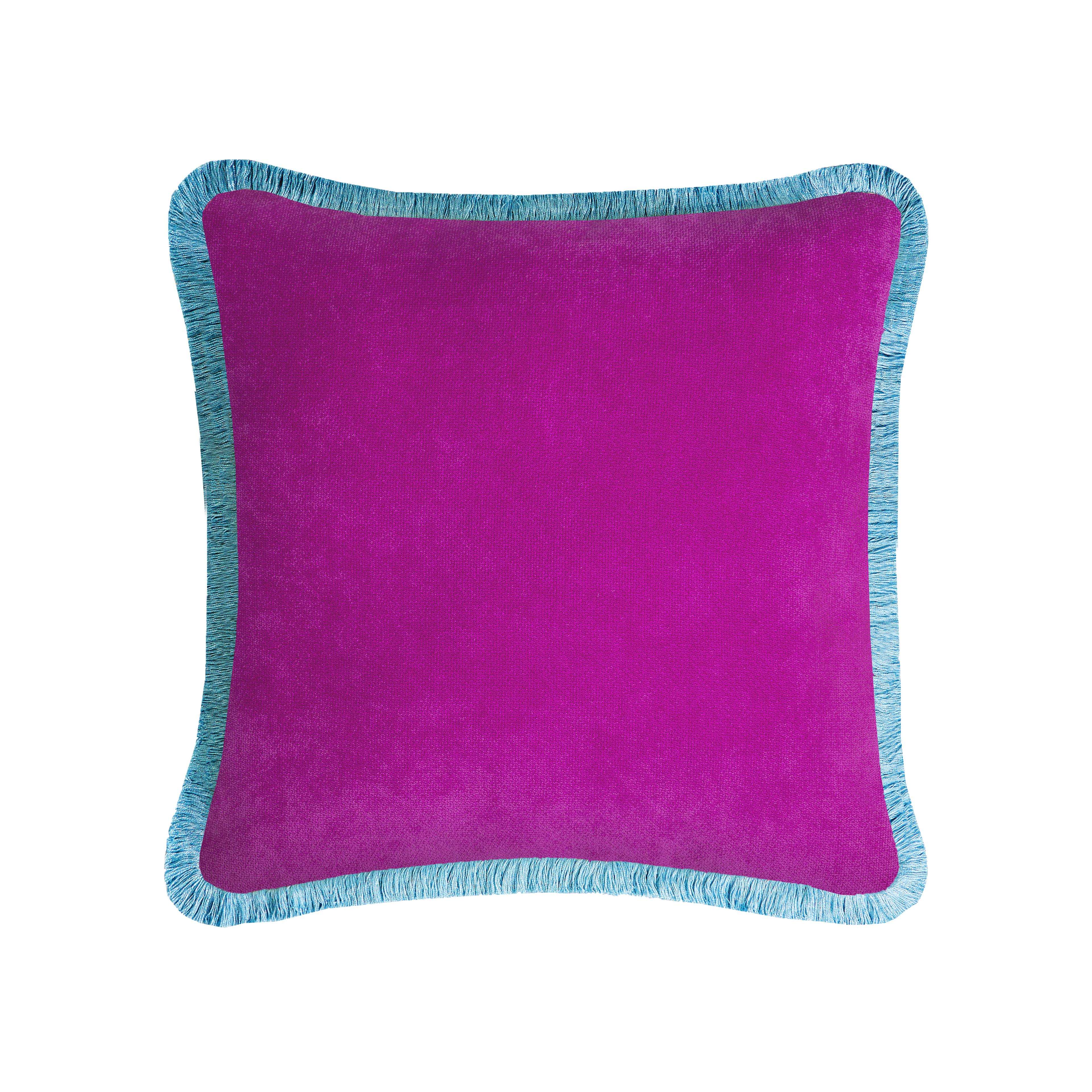 Italian HAPPY PILLOW 40 Velvet Lilac with Cream Fringes For Sale