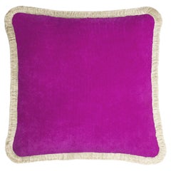 Happy Pillow 40 en velours lilas avec franges crème