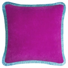 Happy Pillow 40 en velours lilas avec franges bleu clair