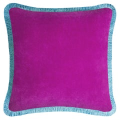 HAPPY PILLOW 40 Lila Samt Flieder mit hellblauen Fransen