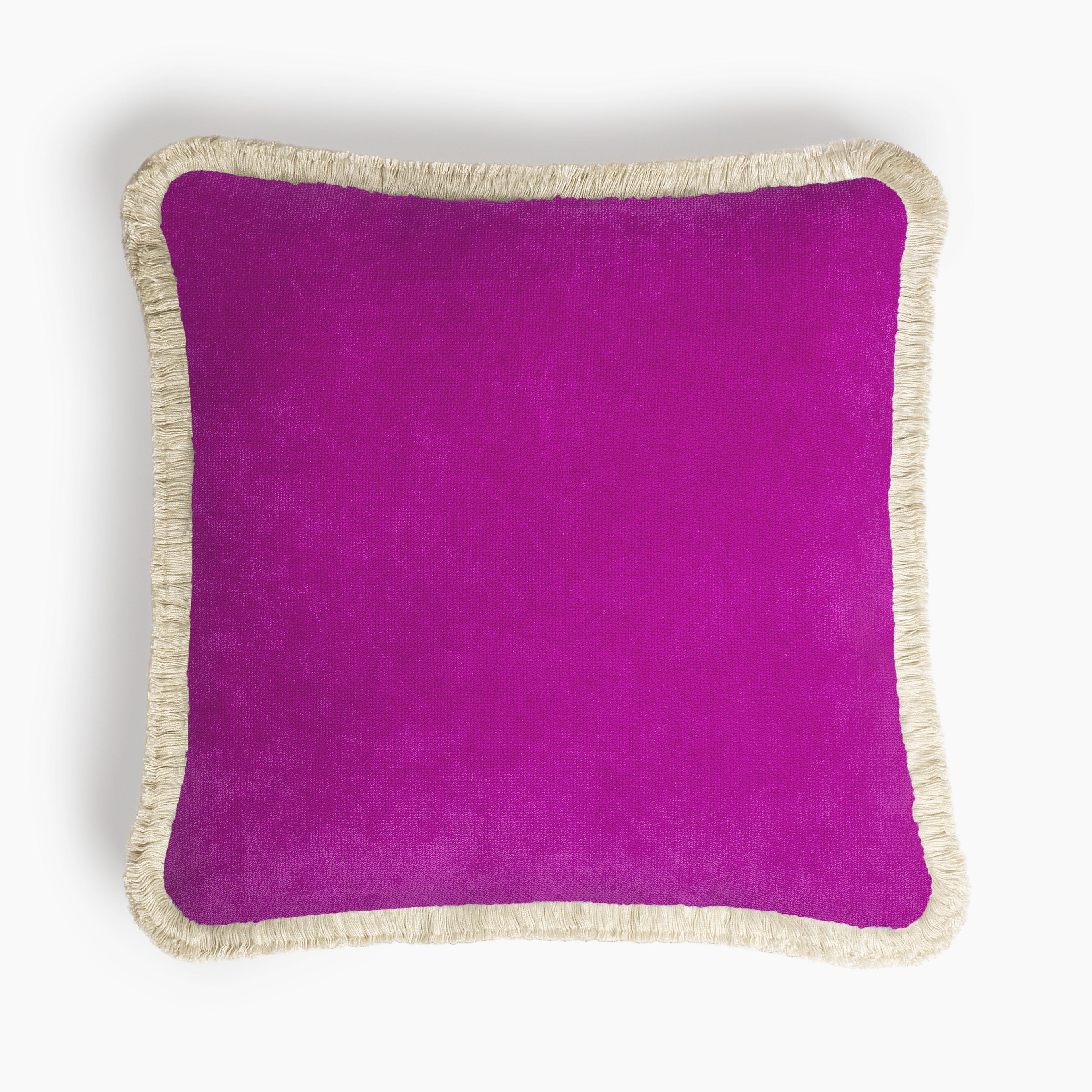 Moderne Happy Pillow 40 Velvet Lime avec franges crème en vente