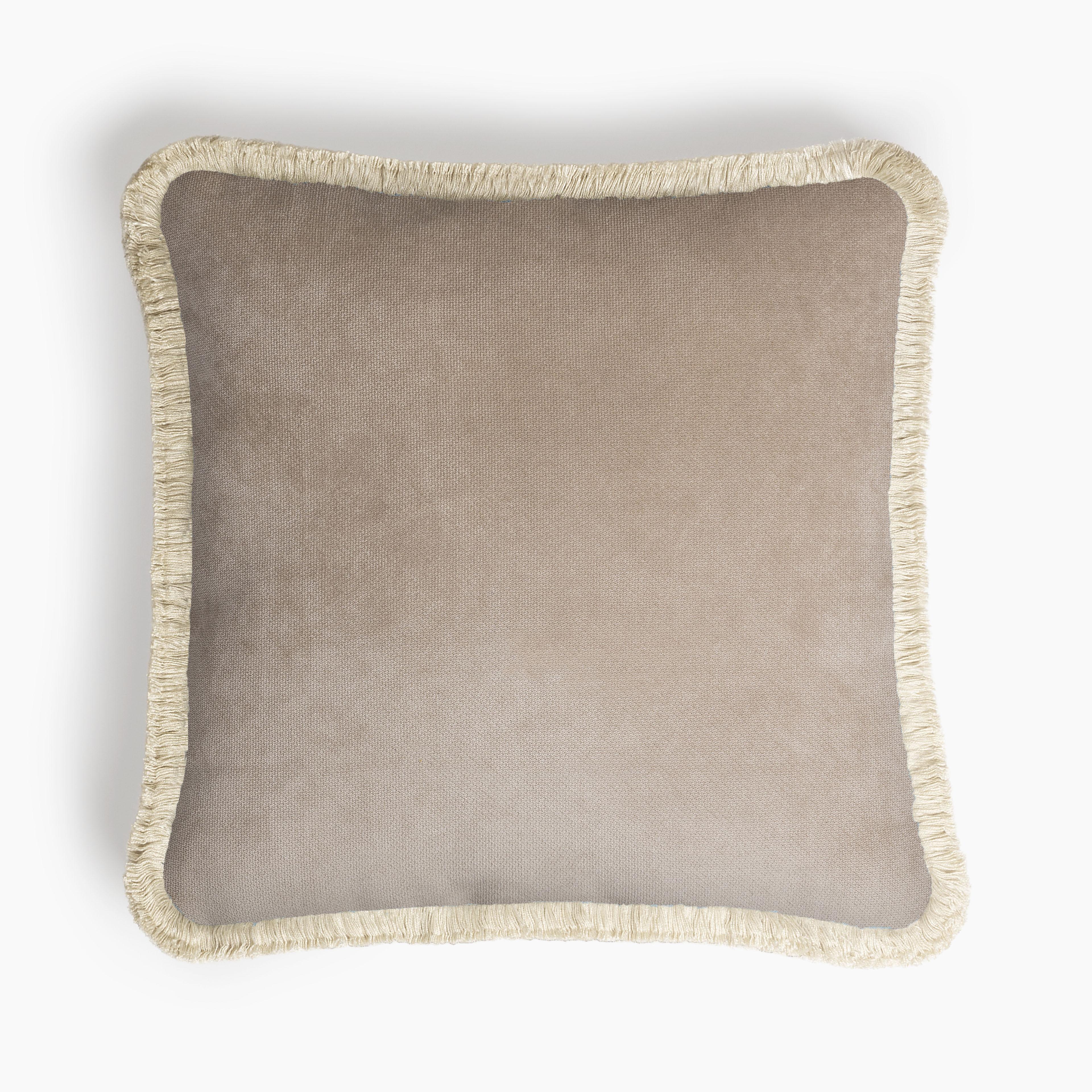 Italiano HAPPY PILLOW 40 Velluto Lime con frange crema in vendita