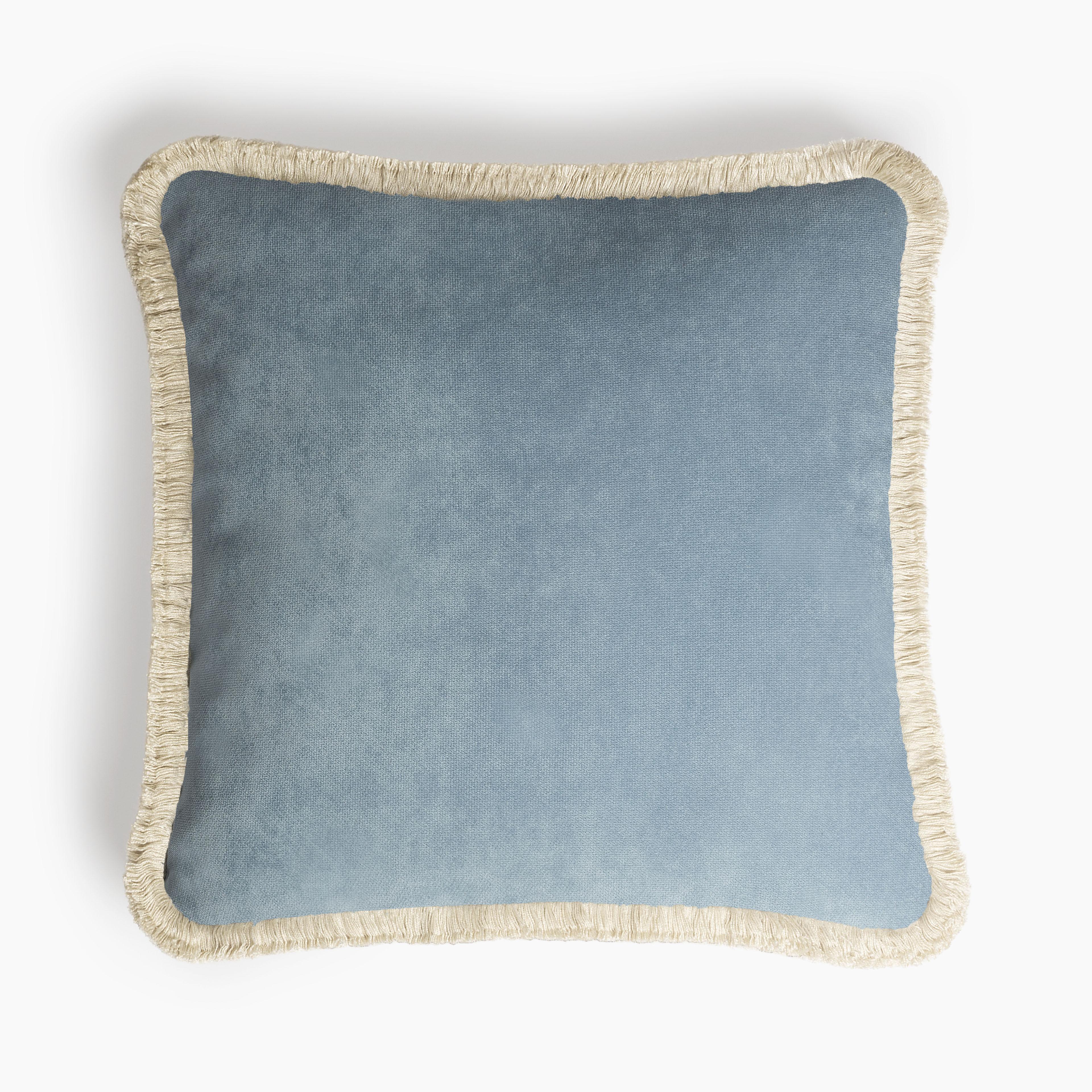 Fait main Happy Pillow 40 Velvet Lime avec franges crème en vente