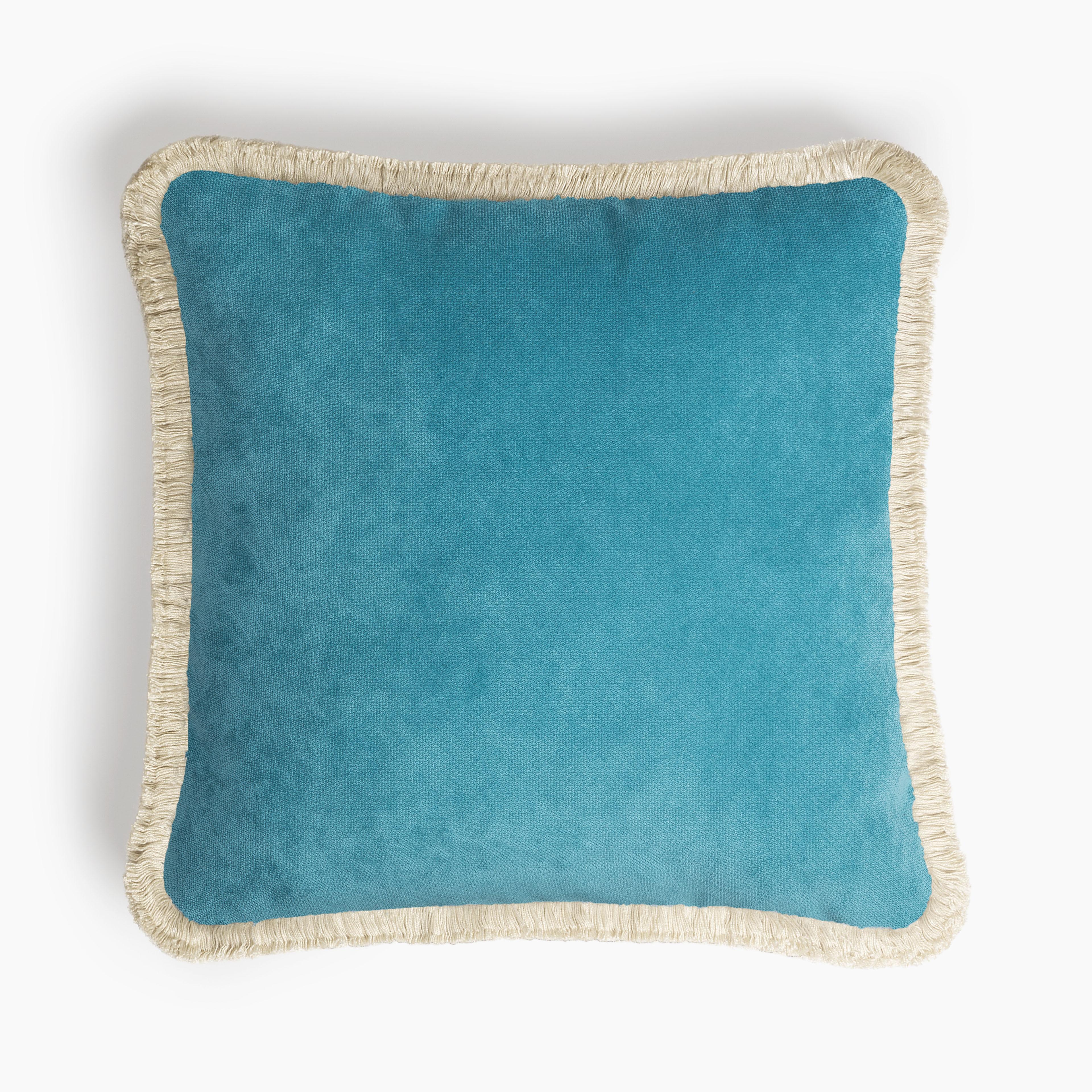 XXIe siècle et contemporain Happy Pillow 40 Velvet Lime avec franges crème en vente