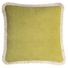 HAPPY PILLOW 40 Samt Limonen mit cremefarbenen Fransen aus Samt