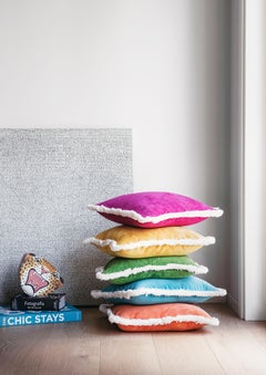 Happy Pillow 40 Velvet Turquoise avec franges crèmes