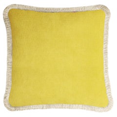 Happy Pillow 40 en velours jaune avec franges crèmes