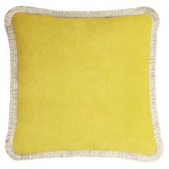 HAPPY PILLOW 40 Velvet Yellow with Cream Fringes