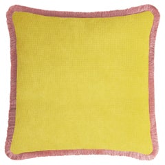HAPPY PILLOW 40 Velvet Yellow with Pink Fringes