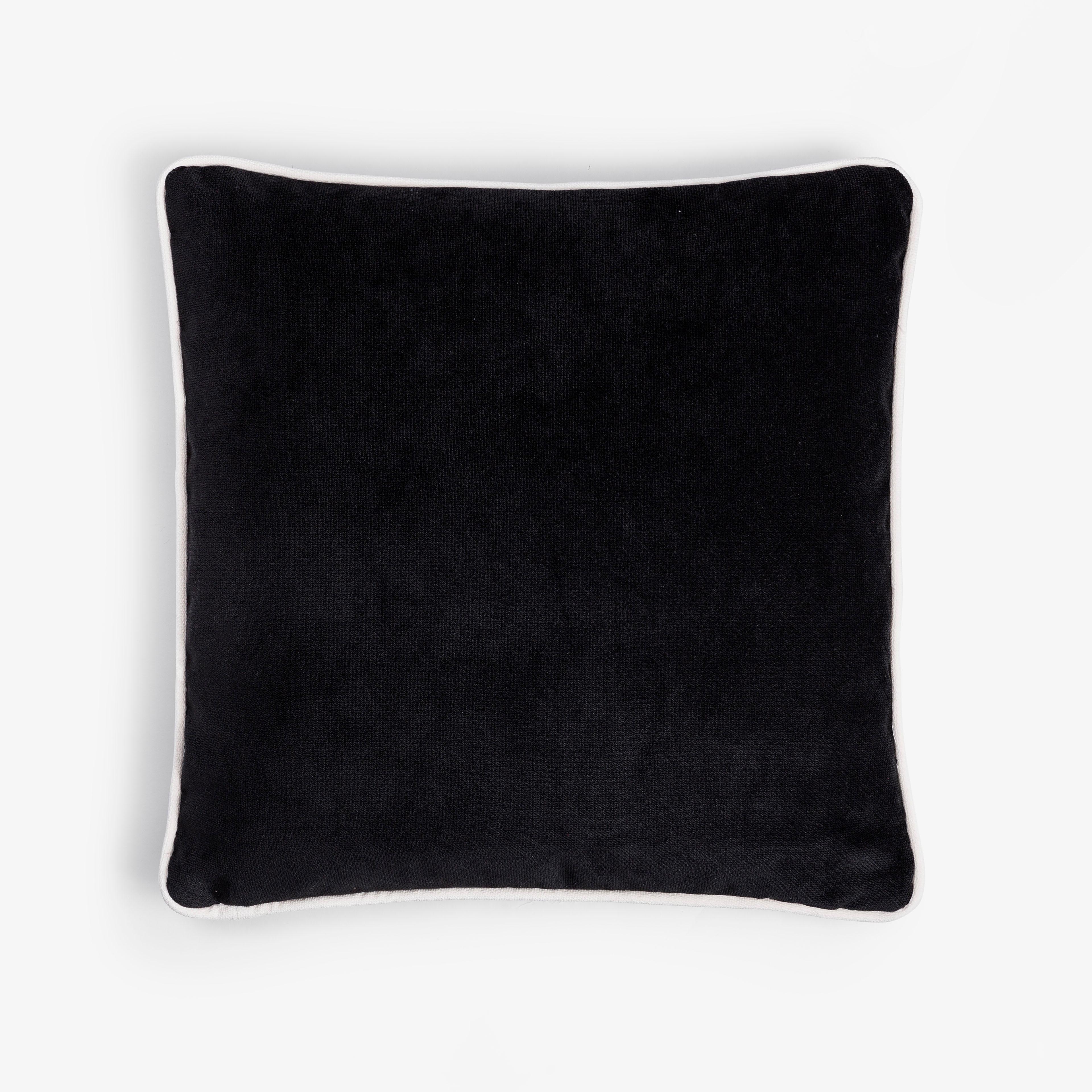 Hand-Crafted Happy Pillow Black Velvet with Black Fringes For Sale