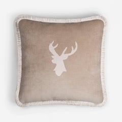 Happy Pillow Elch Samt Beige mit braunen Fransen