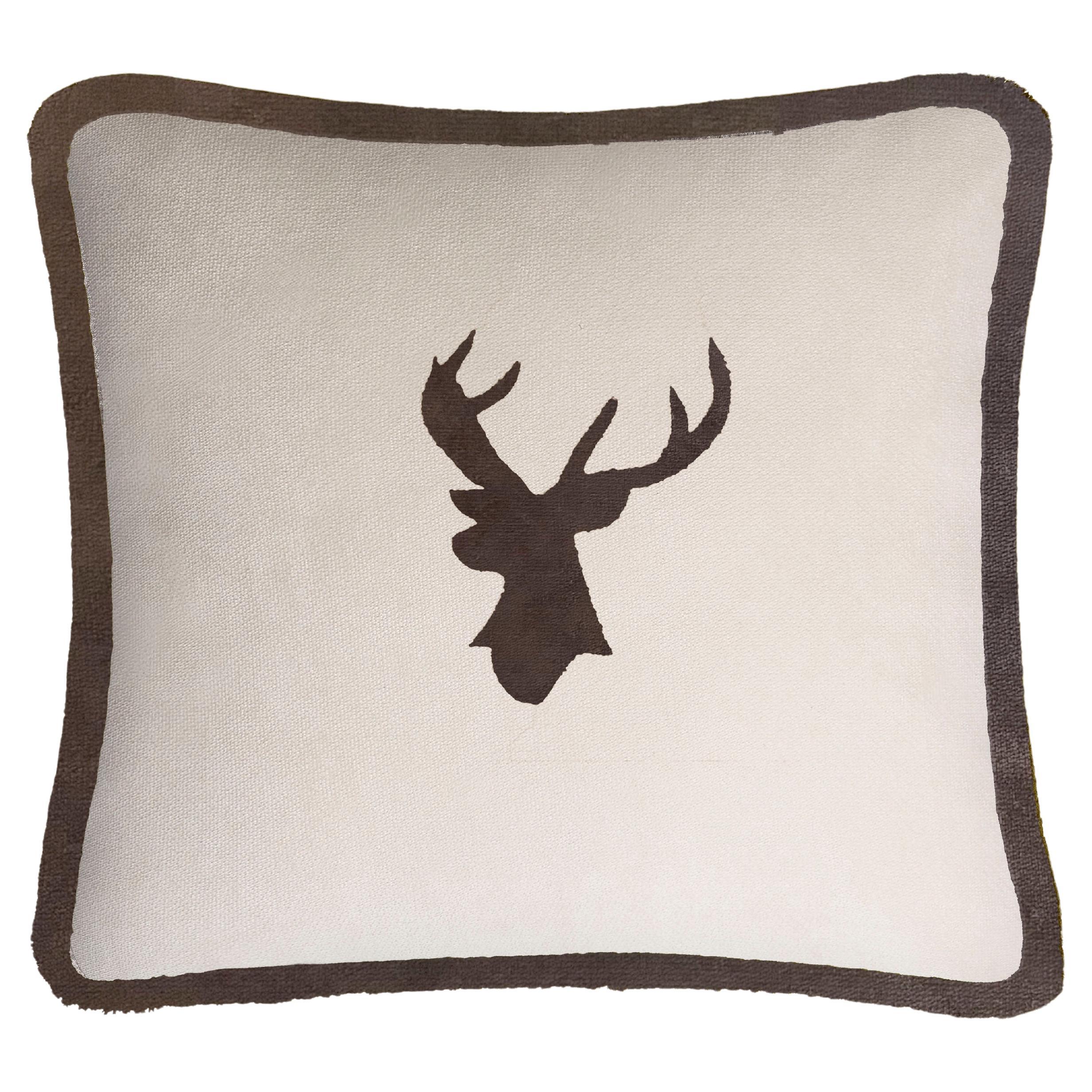 Happy Pillow Elk Velvet Beige With Brown Fringes For Sale