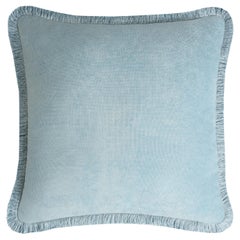 Happy Pillow Light Blue Velvet with Light Blue Fringes