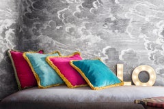 Coussin Happy Bleu clair avec franges jaunes