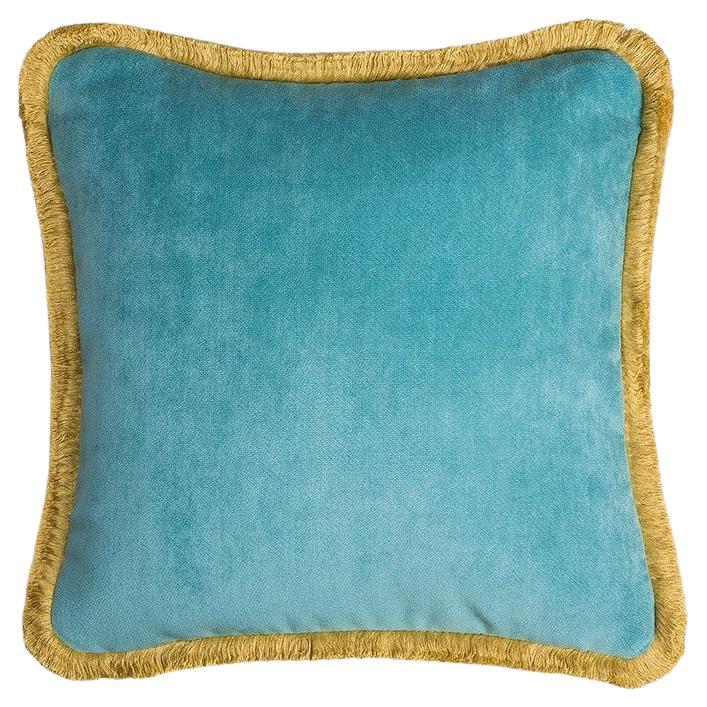 Happy Pillow Light Blue With Yellow Fringes For Sale