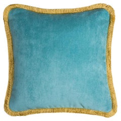 Coussin Happy bleu clair avec franges jaunes