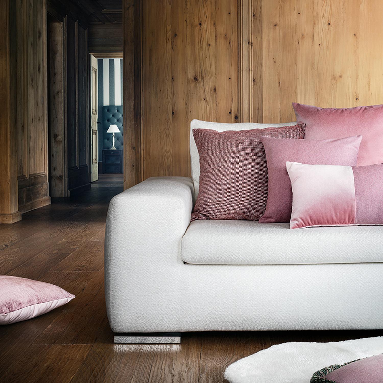 Modern Happy Pillow Light Pink Velvet with Light Pink Fringes For Sale