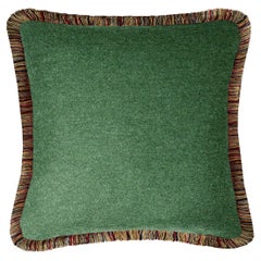 Coussin en laine vert avec franges multicolores MONGOLIA