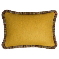 Happy Pillow MONGOLIA Wool Cushion Mustard With Multicolor Fringes