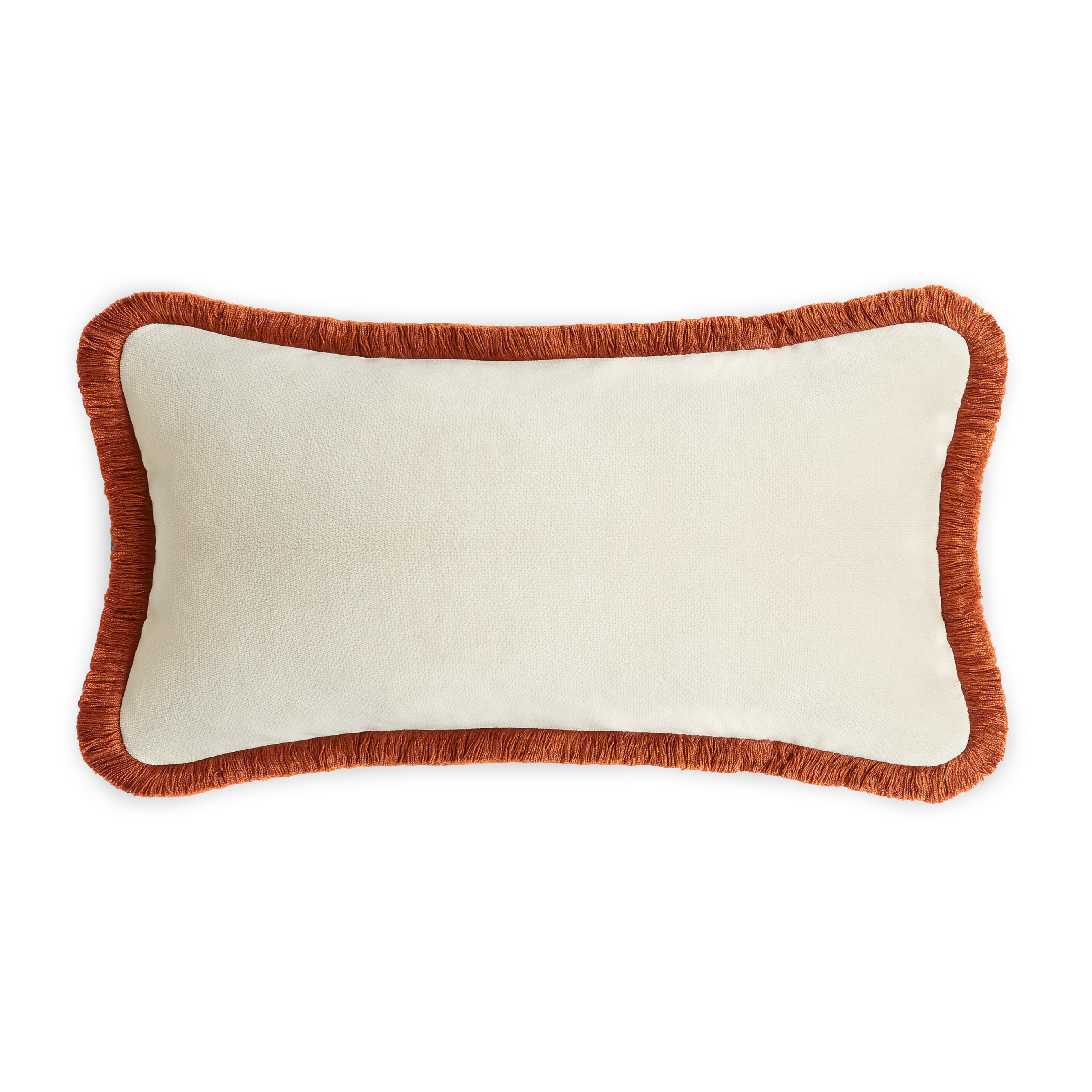 Italian Happy Pillow Rectangle Brick Velvet with Brick Fringes For Sale