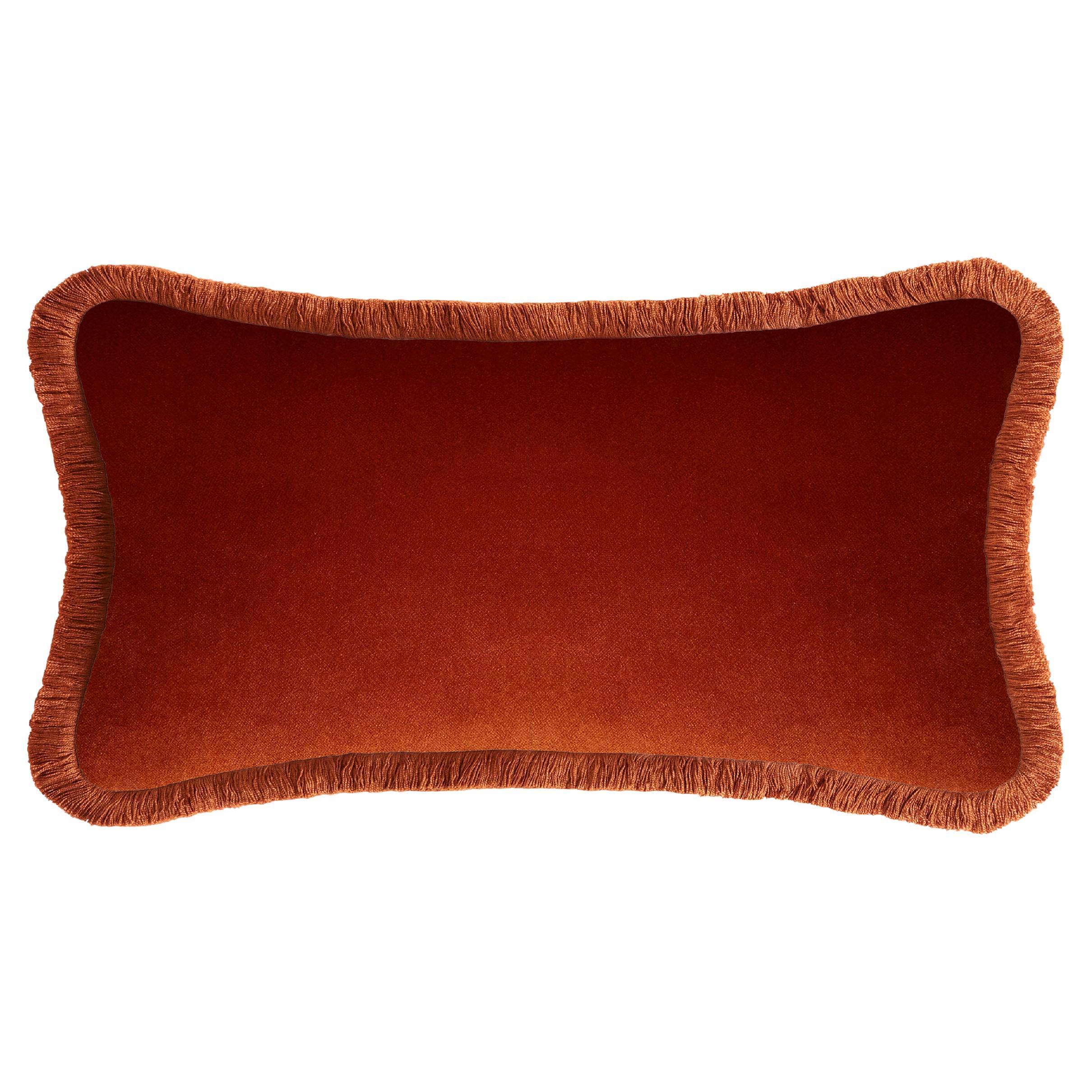 Happy Pillow Rectangle Brick Velvet with Brick Fringes For Sale