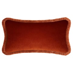 Coussin Happy Pillow rectangulaire en velours brique avec franges en brique