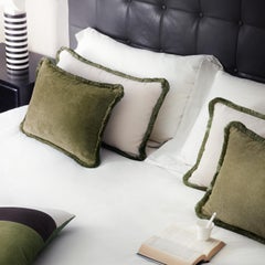 Happy Pillow Rectangle Green Velvet with Green Fringes
