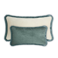 Happy Pillow Rectangle Teal Velvet with Teal Fringes