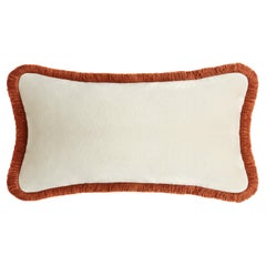Cuscino Happy Rettangolo in velluto bianco con frange color mattone
