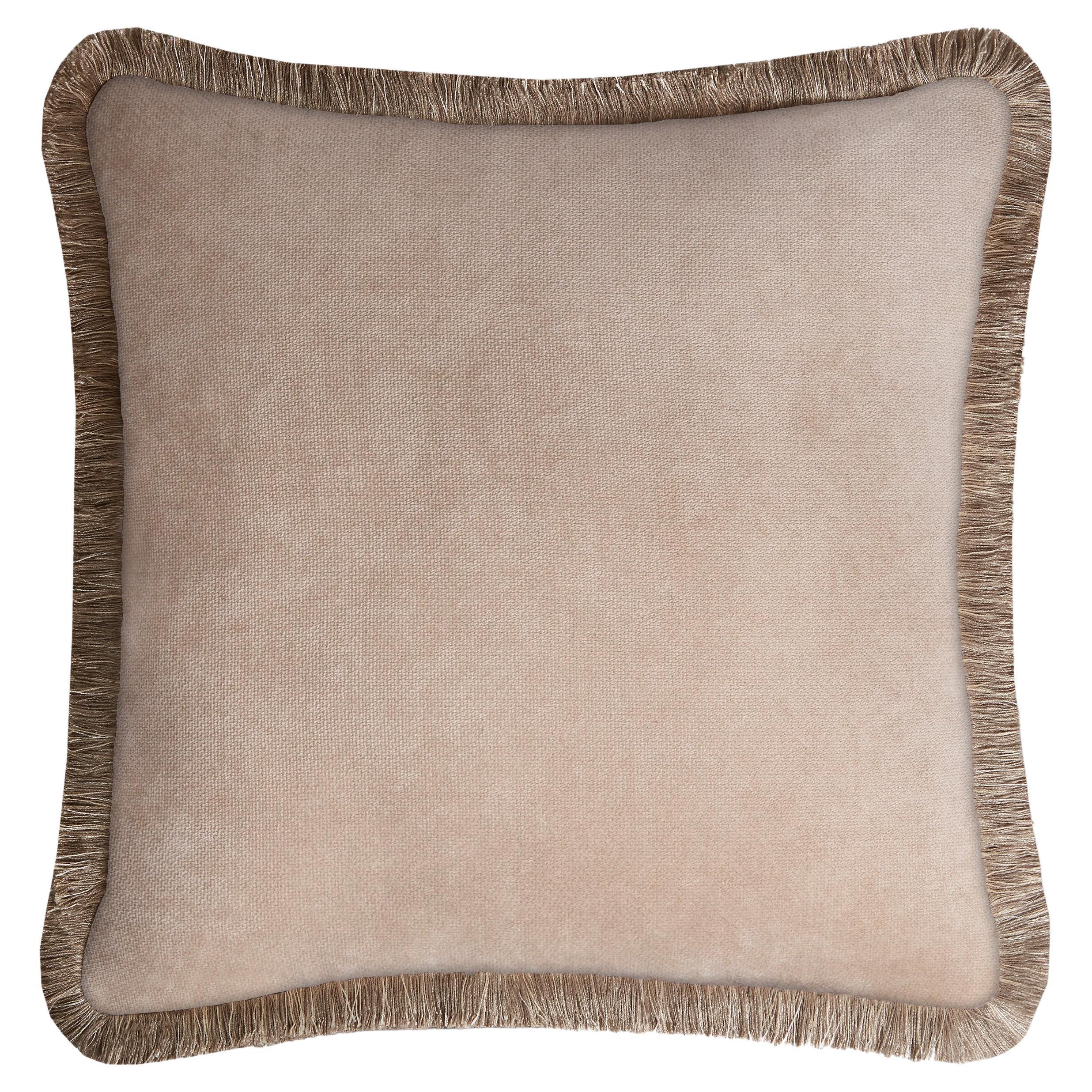 Happy Pillow Sahara Beige with Multicolor Fringes