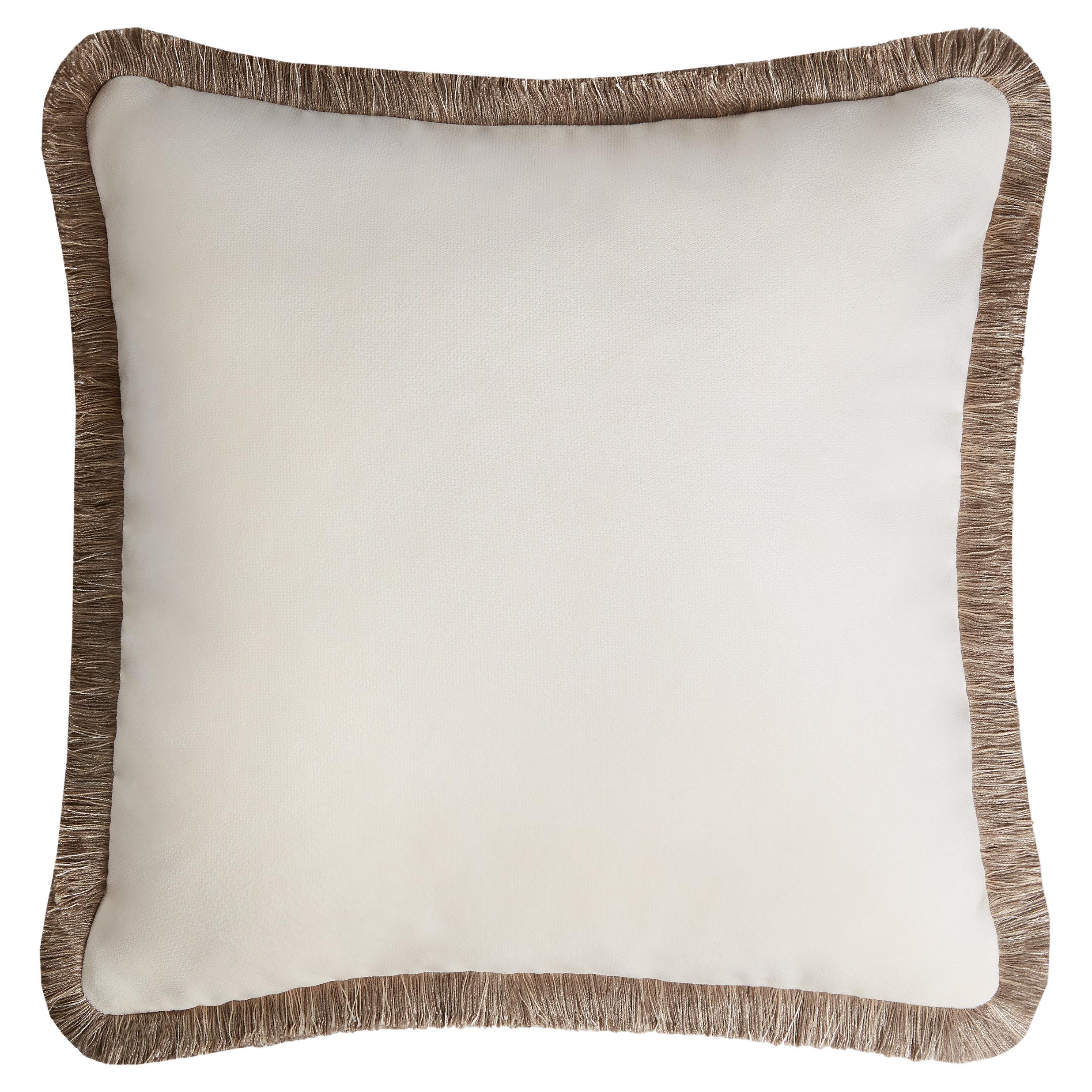 Coussin Happy Pillow Sahara blanc avec franges multicolores
