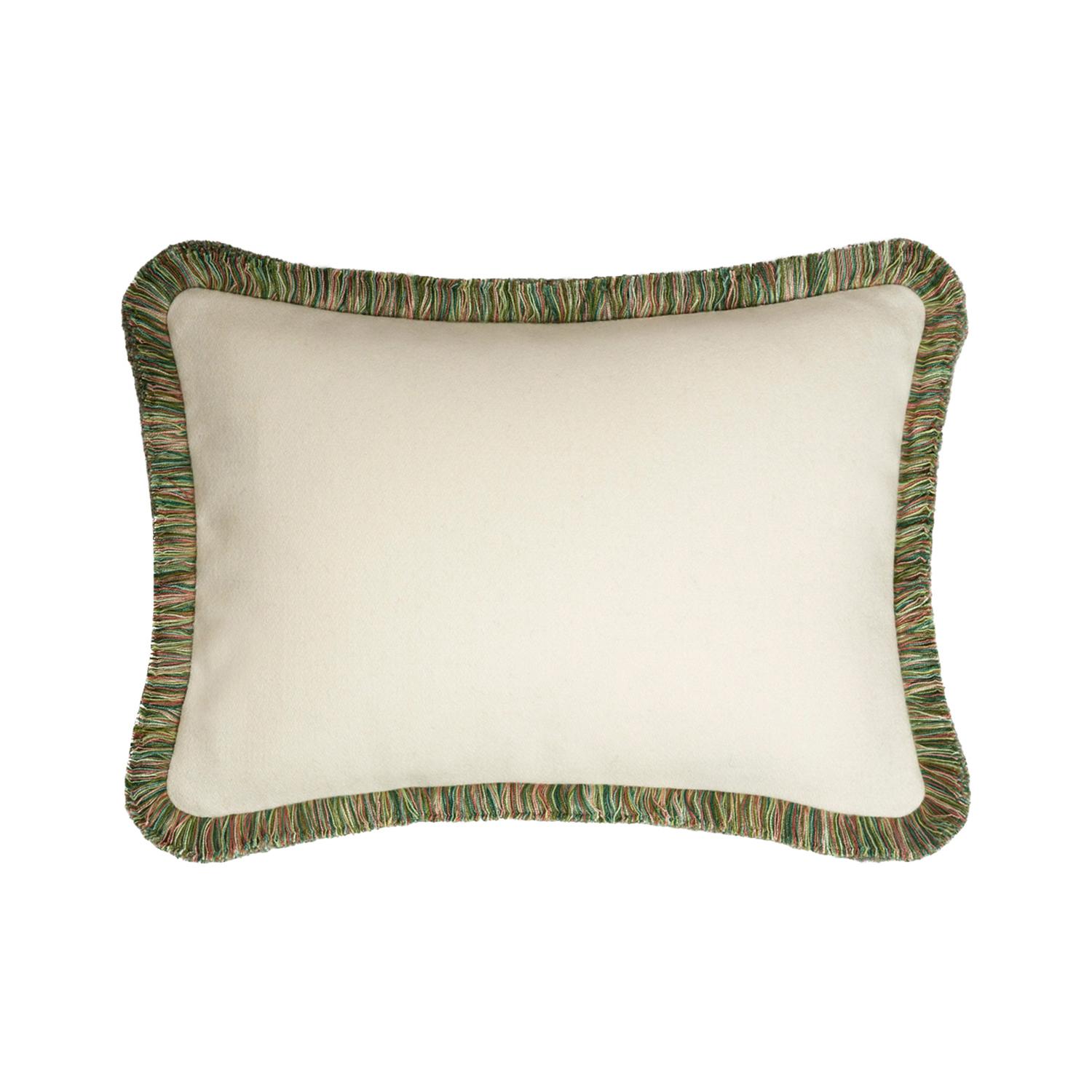 Happy Pillow Svezia Wool Cushion Green with Multicolor Fringes In New Condition For Sale In Carimate, Lombardia