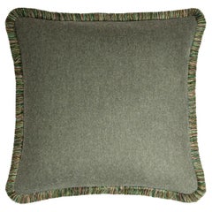 Happy Pillow Svezia Wool Cushion Green with Multicolor Fringes
