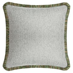 Happy Pillow Svezia Wool Cushion Light Grey with Multicolor Fringes