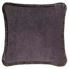 Happy Pillow Velvet Anthracite Neutral with Multicolor Fringes