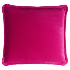Happy Pillow - Velours fuchsia avec franges
