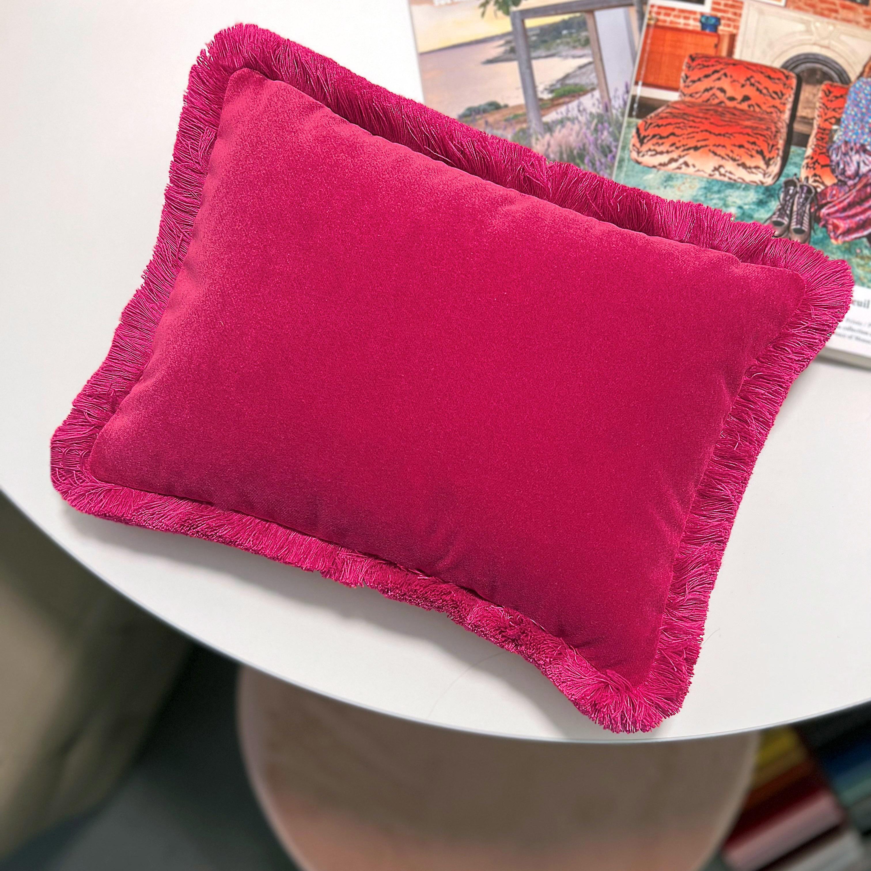 Tailored quality meets stylish allure in this stunning cushion, ideal to increase the comfort of a bed or sofa while not renouncing glamour. The rich inner padding is enveloped in prized velvet, offered in a vibrant combination of solid fuchsia
