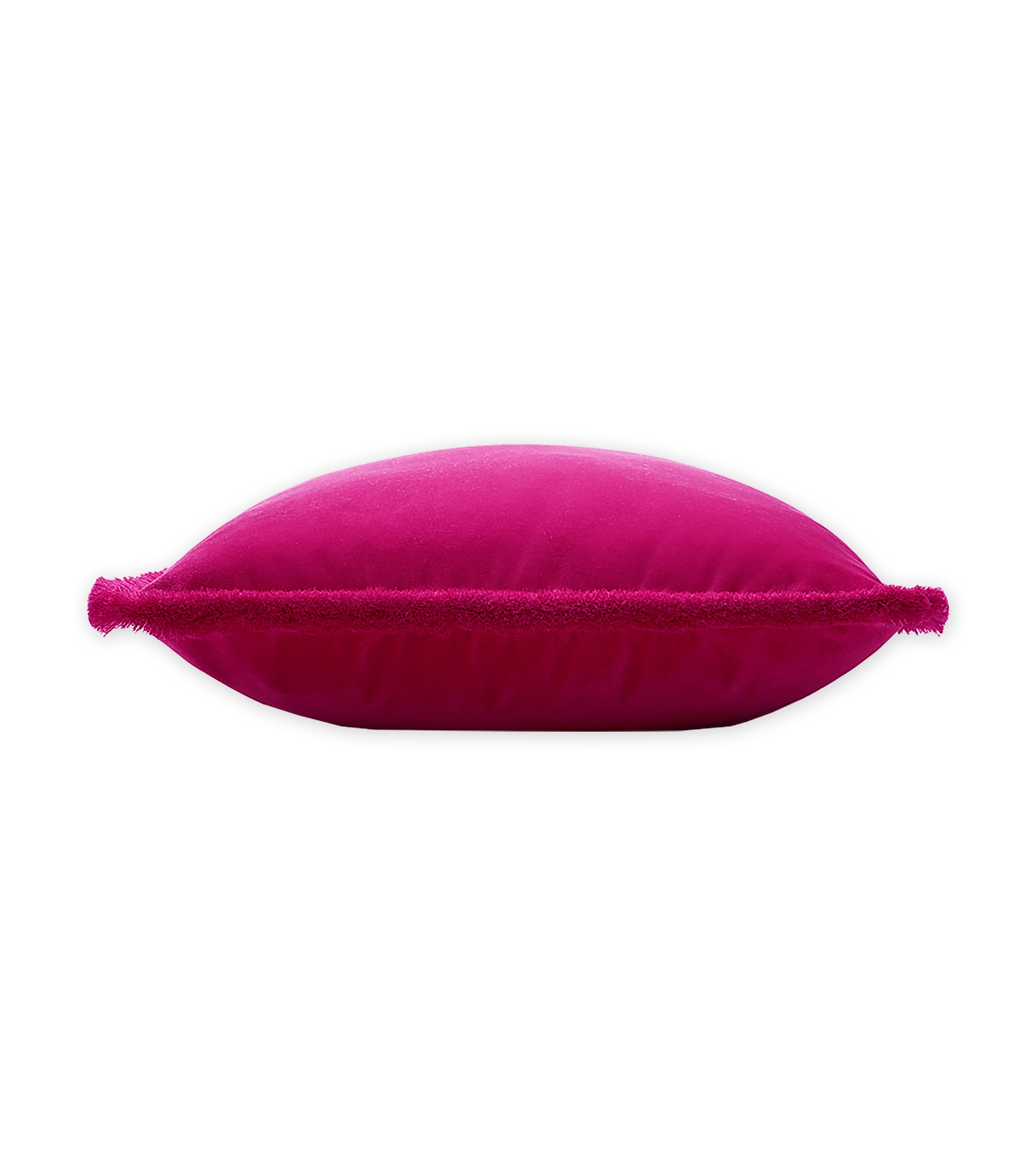 Modern Happy Pillow Velvet Fuchsia with Fringes  Small For Sale