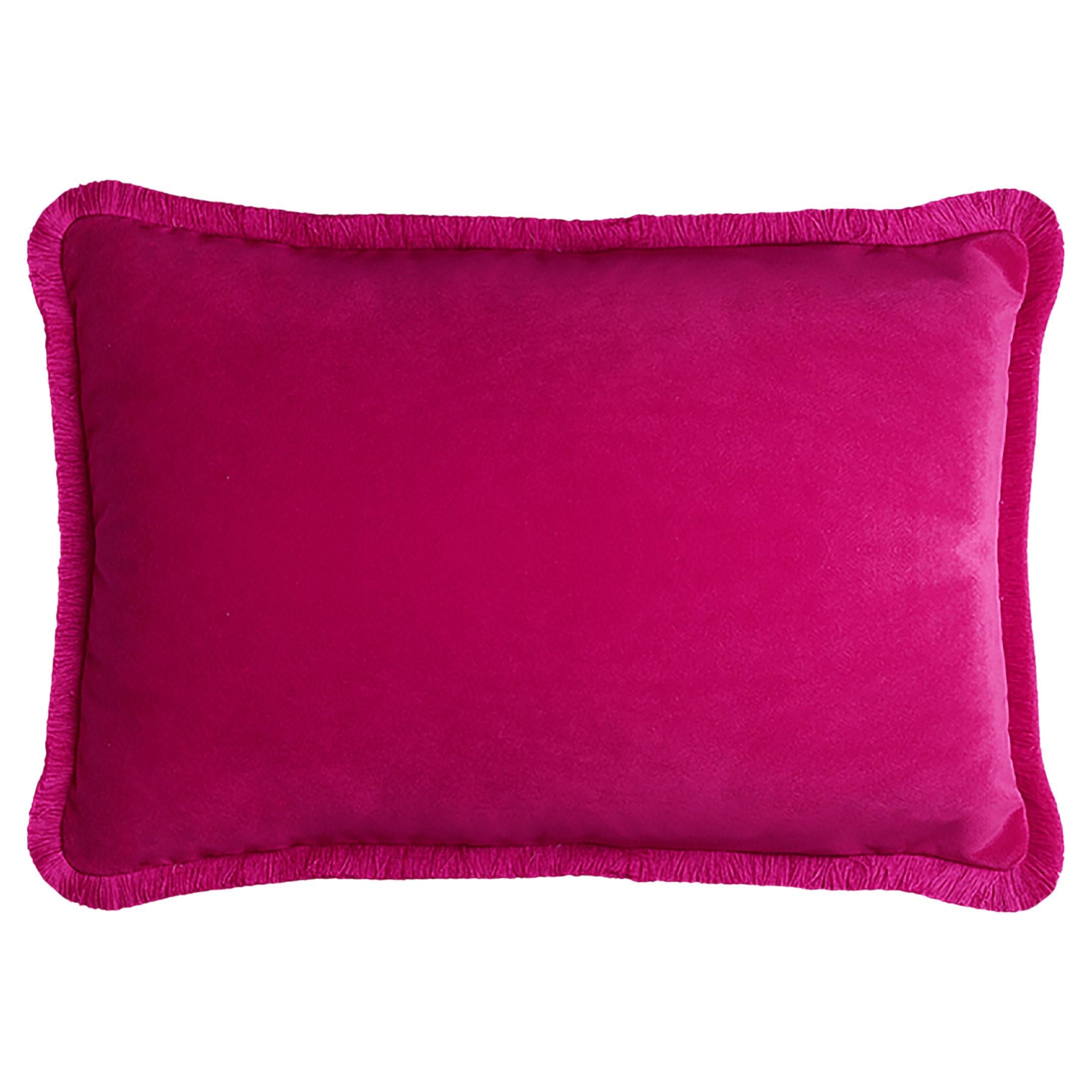 Happy Pillow Velvet Fuchsia with Fringes  Small For Sale
