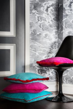 Happy Pillow Velvet Fuchsia with Red Fringes