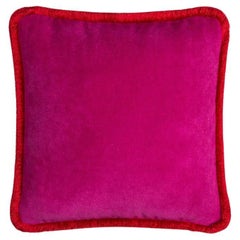 Happy Pillow Velvet Fuchsia with Red Fringes