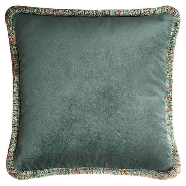 Happy Pillow Velvet Teal with Teal Fringes For Sale