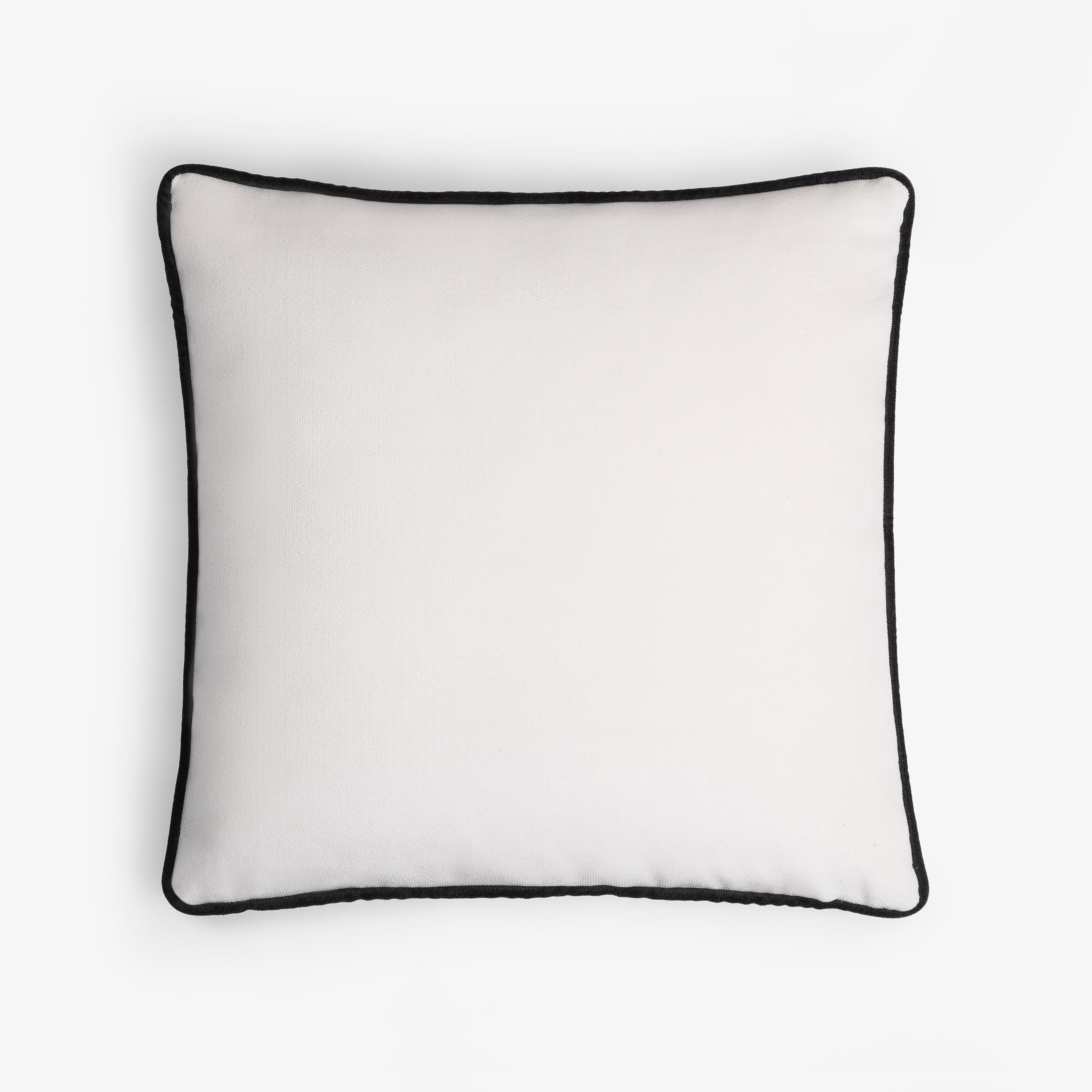 Hand-Crafted Happy Pillow White Velvet with Black Fringes  For Sale