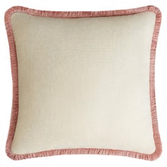 Happy Pillow White Velvet with Light Pink Fringes 