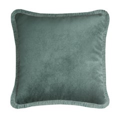 Happy Pillow White Velvet with Teal Fringes