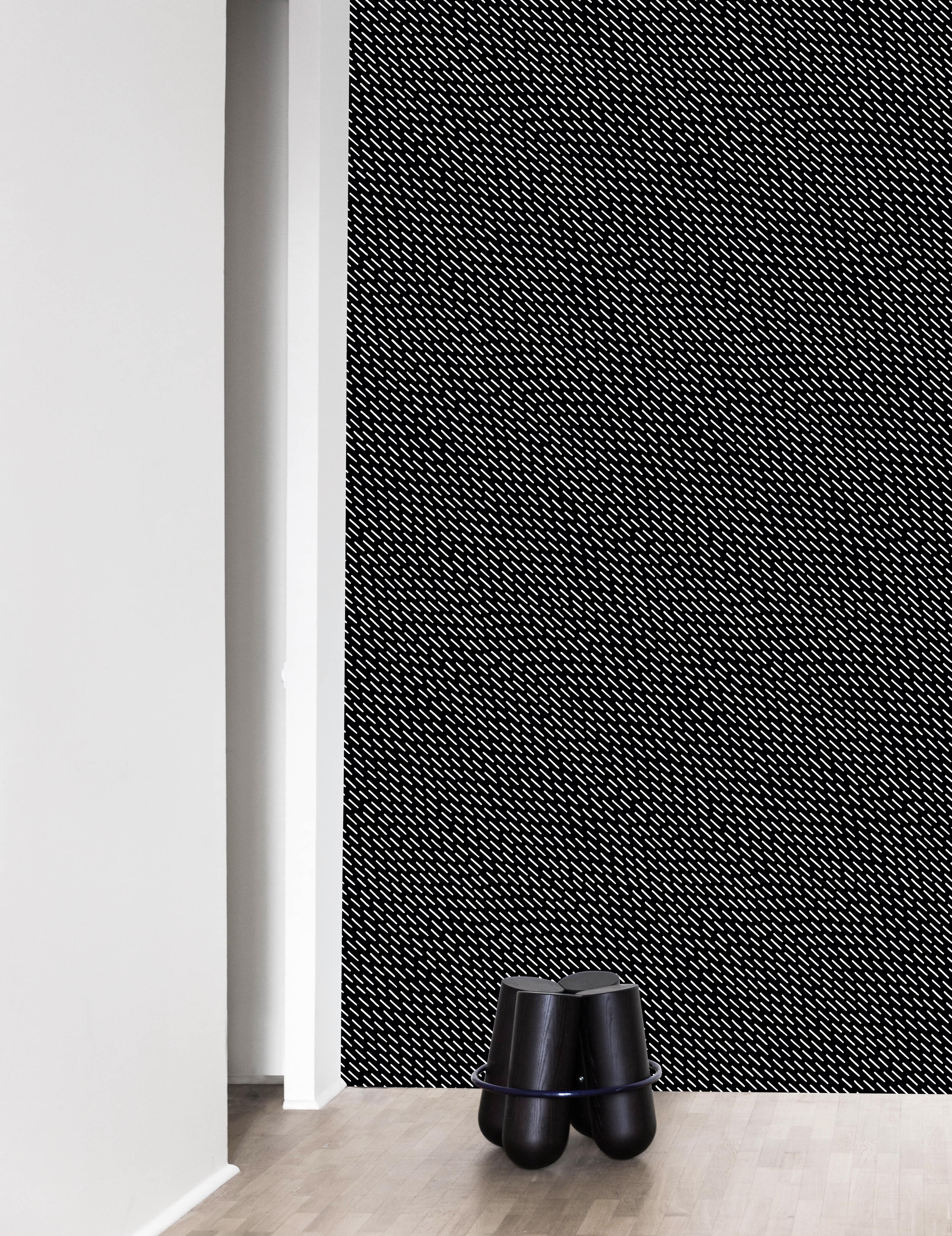 Modern Happy Rain Wallpaper - Black&White by Marta Bakowski for La Chance For Sale