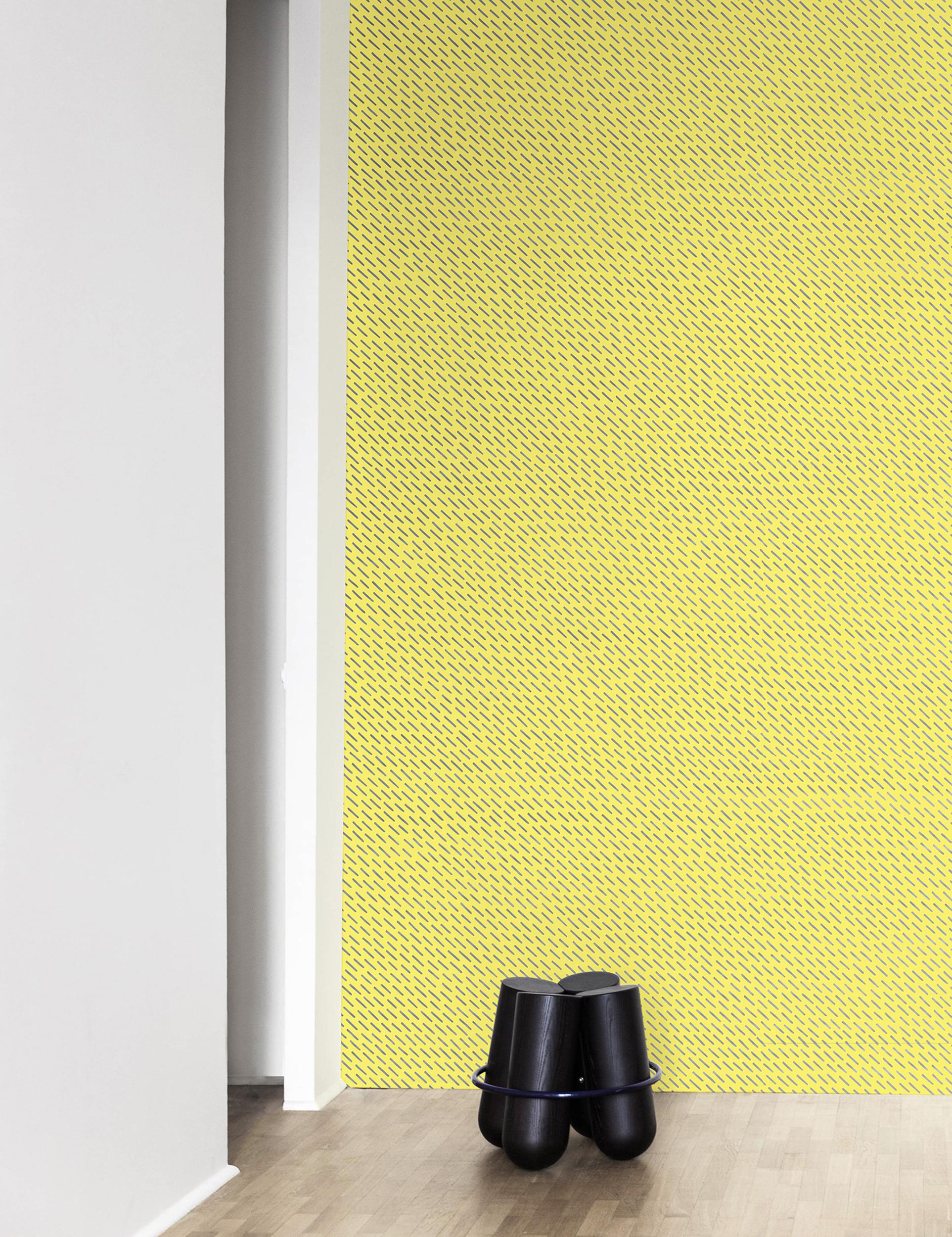 Contemporary Happy Rain Wallpaper - Yellow&Silver by Marta Bakowski for La Chance For Sale
