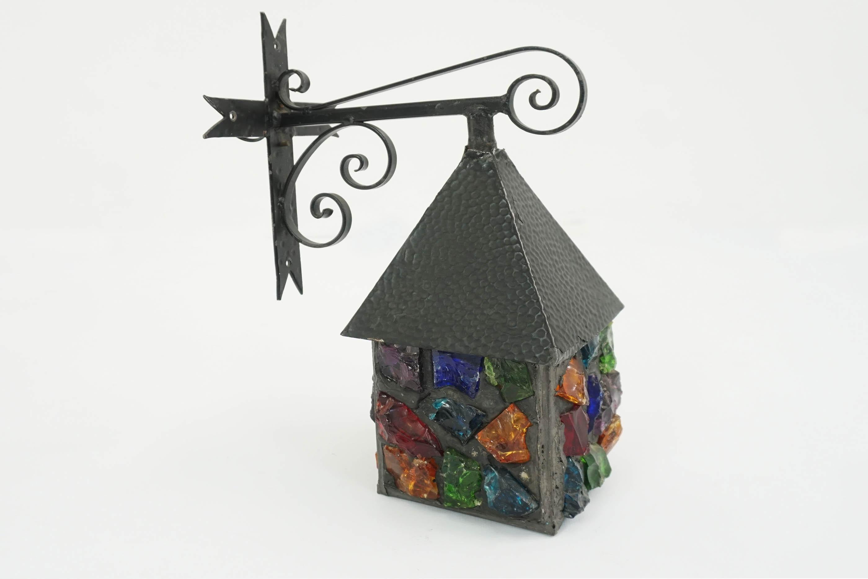 Happy Small House Colored Glass Outdoor Lantern, 1960 In Good Condition In Morbio Inferiore, CH