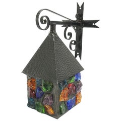 Happy Small House Colored Glass Outdoor Lantern, 1960